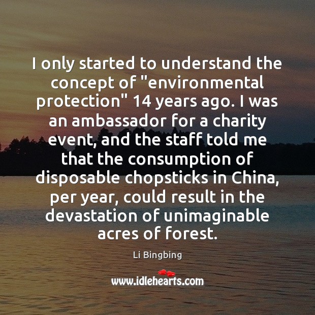 I only started to understand the concept of “environmental protection” 14 years ago. Li Bingbing Picture Quote