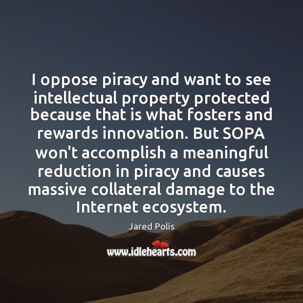 I oppose piracy and want to see intellectual property protected because that Jared Polis Picture Quote