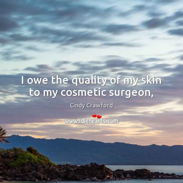 I owe the quality of my skin to my cosmetic surgeon, Cindy Crawford Picture Quote