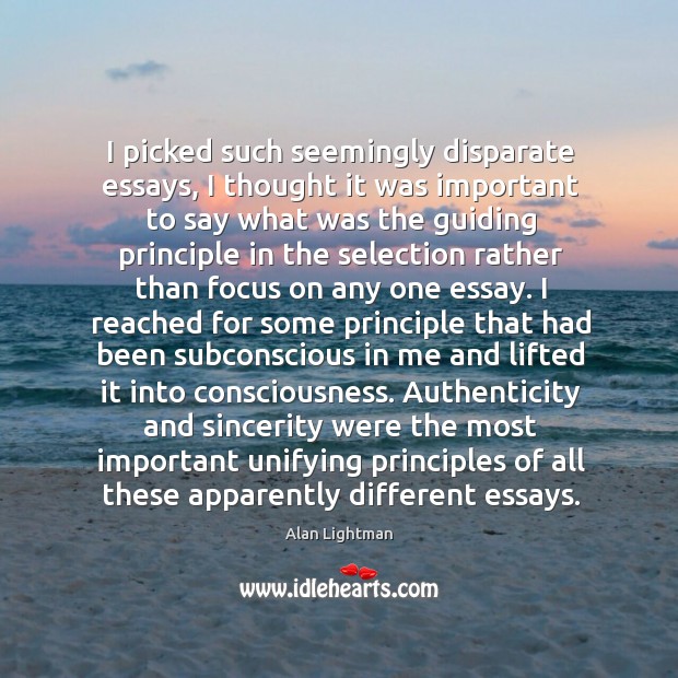 I picked such seemingly disparate essays, I thought it was important to Image
