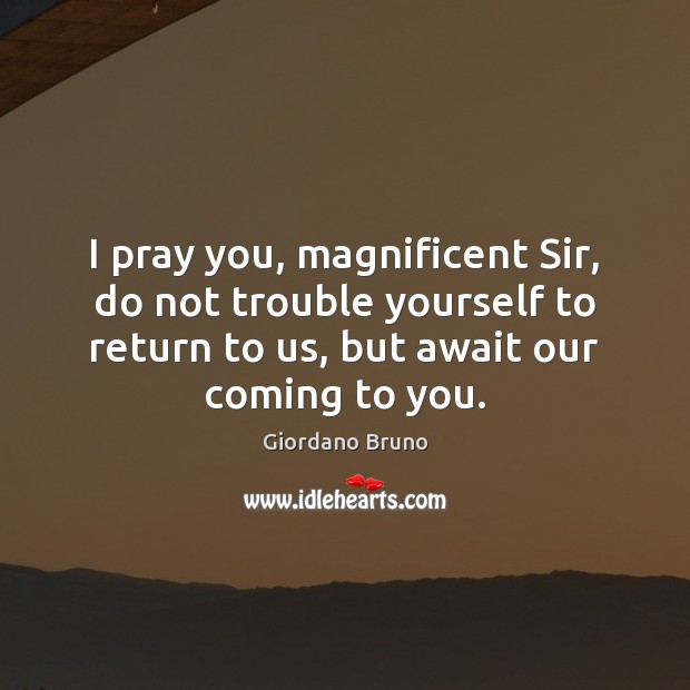 I pray you, magnificent Sir, do not trouble yourself to return to Image