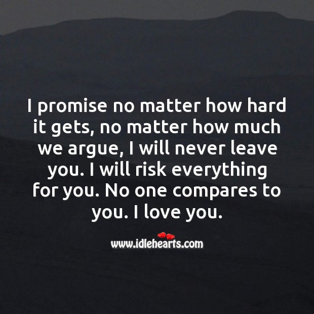 I promise no matter how hard it gets, I will never leave you. I Love You Quotes Image