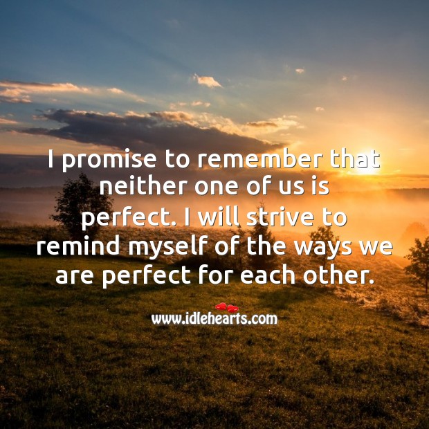 I promise to remember that neither one of us is perfect. Marriage Quotes Image