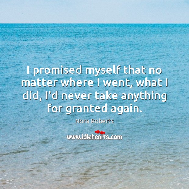 I promised myself that no matter where I went, what I did, Nora Roberts Picture Quote