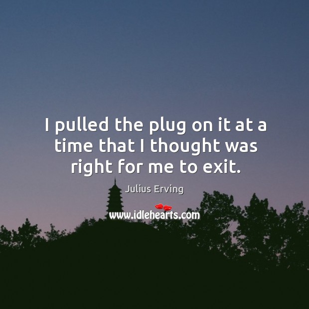 I pulled the plug on it at a time that I thought was right for me to exit. Julius Erving Picture Quote
