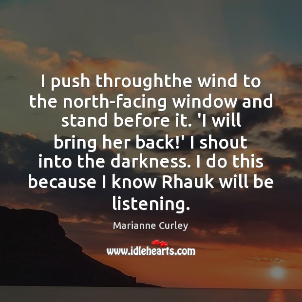 I push throughthe wind to the north-facing window and stand before it. Marianne Curley Picture Quote
