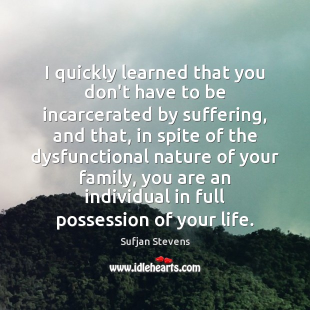 I quickly learned that you don’t have to be incarcerated by suffering, Sufjan Stevens Picture Quote