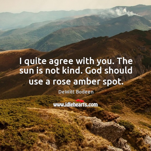 I quite agree with you. The sun is not kind. God should use a rose amber spot. DeWitt Bodeen Picture Quote