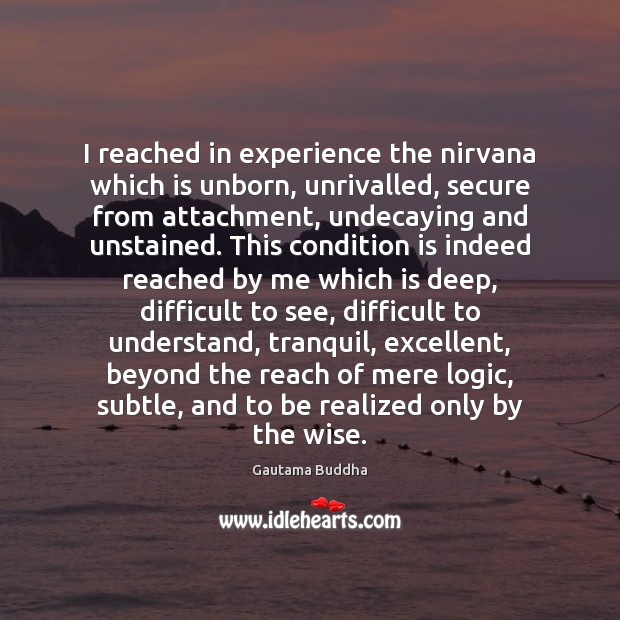 I reached in experience the nirvana which is unborn, unrivalled, secure from Image