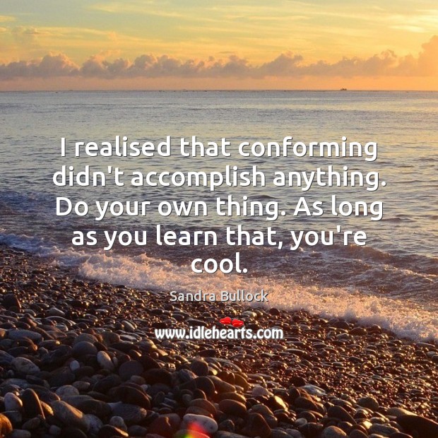 I realised that conforming didn’t accomplish anything. Do your own thing. As Sandra Bullock Picture Quote