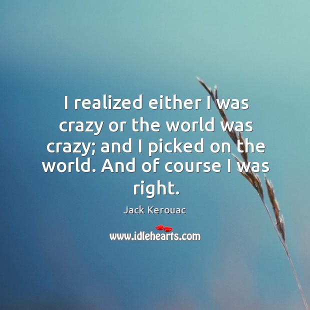 I realized either I was crazy or the world was crazy; and Image