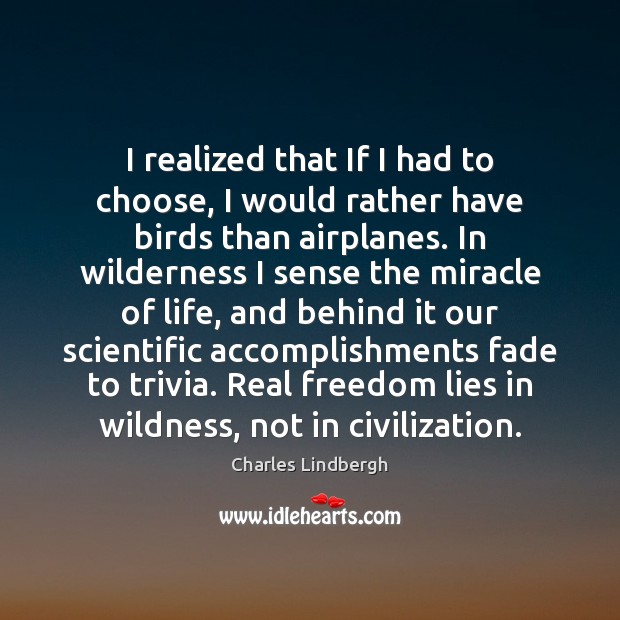 I realized that If I had to choose, I would rather have Charles Lindbergh Picture Quote