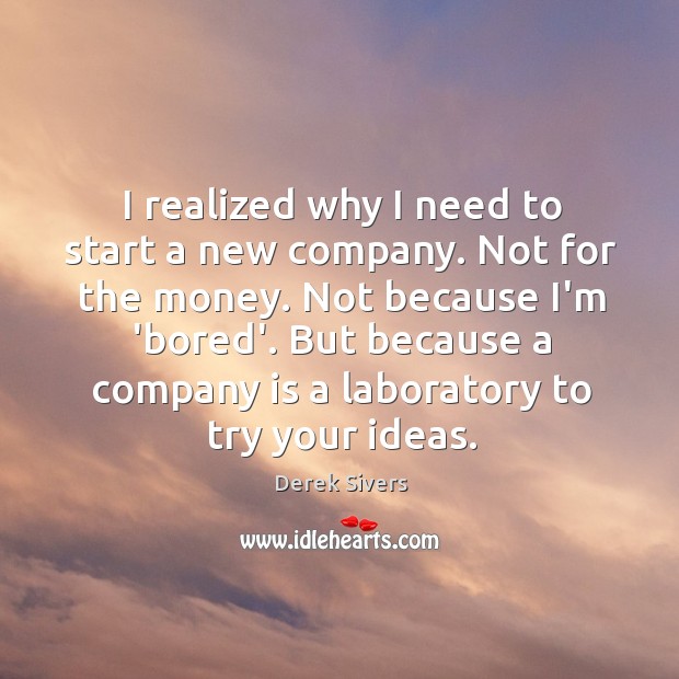 I realized why I need to start a new company. Not for Derek Sivers Picture Quote