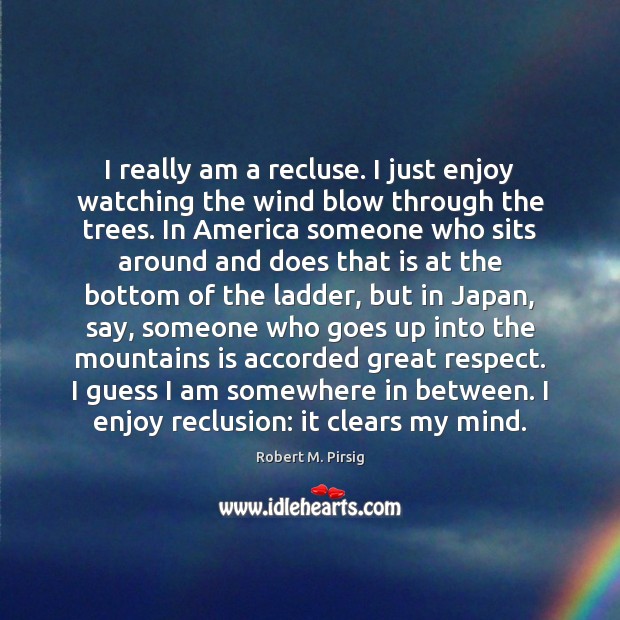 I really am a recluse. I just enjoy watching the wind blow Robert M. Pirsig Picture Quote