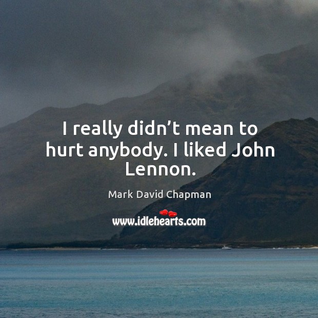 I really didn’t mean to hurt anybody. I liked john lennon. Mark David Chapman Picture Quote