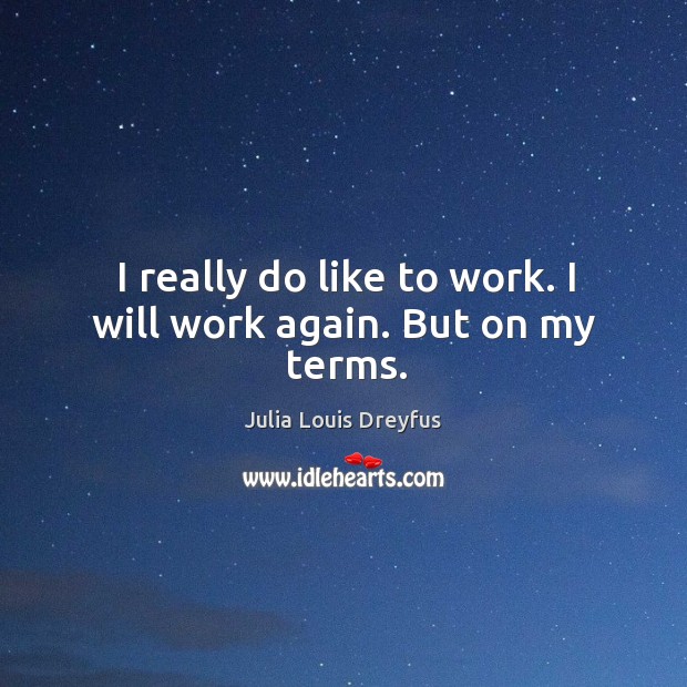 I really do like to work. I will work again. But on my terms. Julia Louis Dreyfus Picture Quote