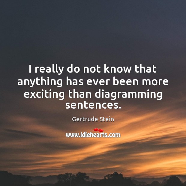 I really do not know that anything has ever been more exciting than diagramming sentences. Gertrude Stein Picture Quote