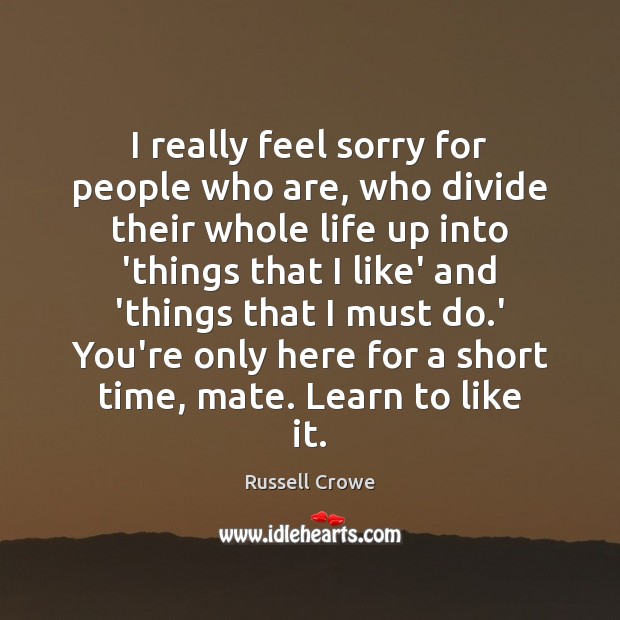 I really feel sorry for people who are, who divide their whole Russell Crowe Picture Quote