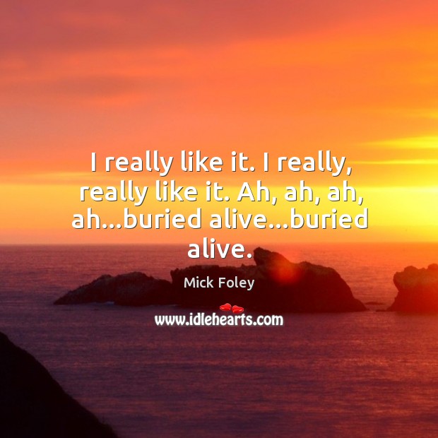 I really like it. I really, really like it. Ah, ah, ah, ah…buried alive…buried alive. Mick Foley Picture Quote