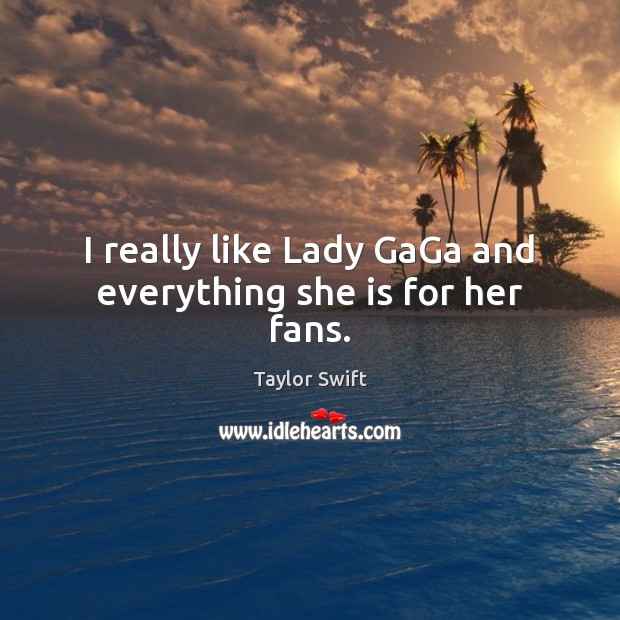 I really like Lady GaGa and everything she is for her fans. Taylor Swift Picture Quote