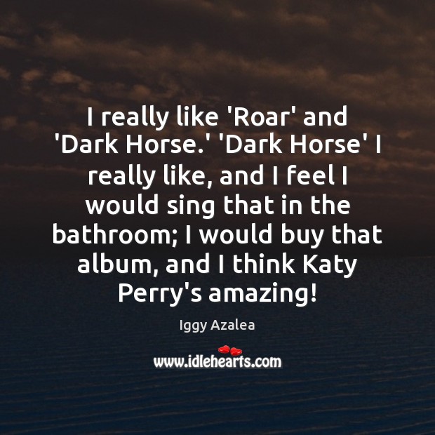 I really like ‘Roar’ and ‘Dark Horse.’ ‘Dark Horse’ I really Iggy Azalea Picture Quote