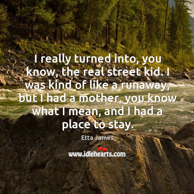 I really turned into, you know, the real street kid. I was kind of like a runaway Etta James Picture Quote