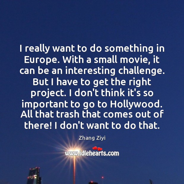 I really want to do something in Europe. With a small movie, Zhang Ziyi Picture Quote