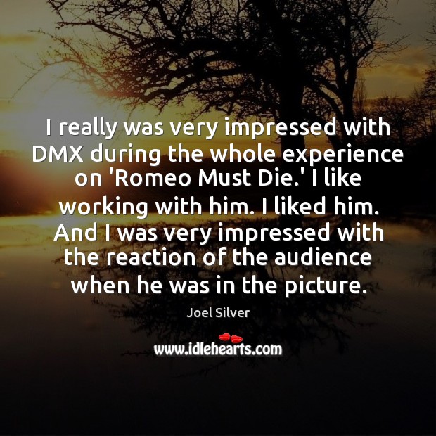 I really was very impressed with DMX during the whole experience on Joel Silver Picture Quote