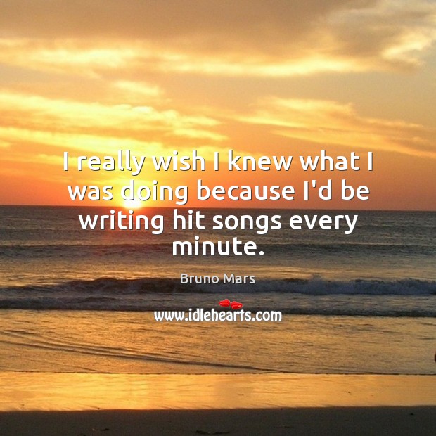 I really wish I knew what I was doing because I’d be writing hit songs every minute. Bruno Mars Picture Quote