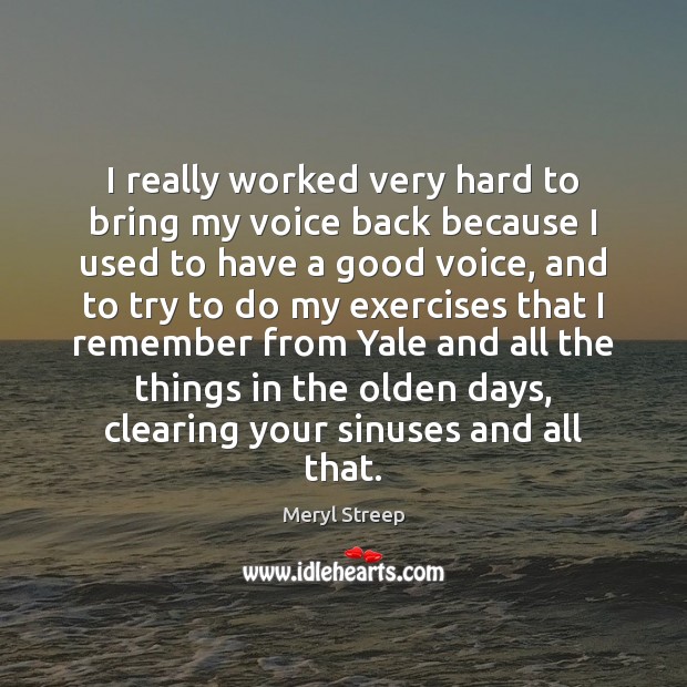 I really worked very hard to bring my voice back because I Meryl Streep Picture Quote