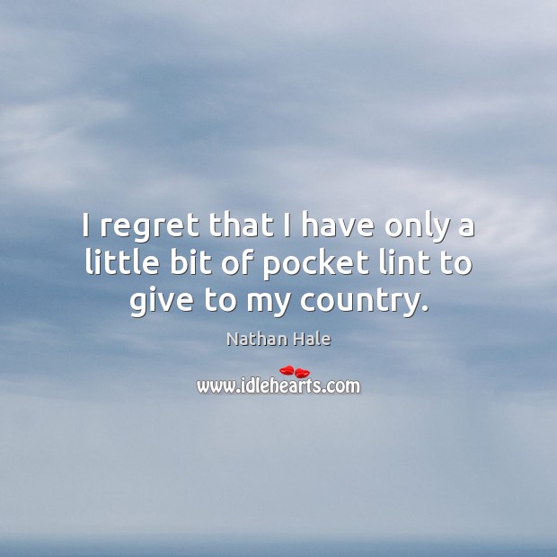 I regret that I have only a little bit of pocket lint to give to my country. Nathan Hale Picture Quote