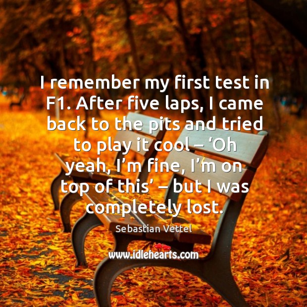 I remember my first test in f1. After five laps, I came back to the pits and tried to play it cool Sebastian Vettel Picture Quote
