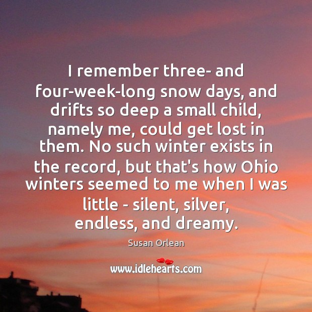 I remember three- and four-week-long snow days, and drifts so deep a Susan Orlean Picture Quote