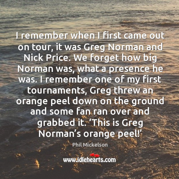 I remember when I first came out on tour, it was greg norman and nick price. Phil Mickelson Picture Quote