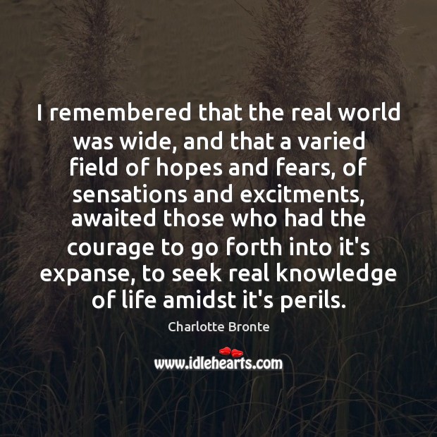 I remembered that the real world was wide, and that a varied Charlotte Bronte Picture Quote
