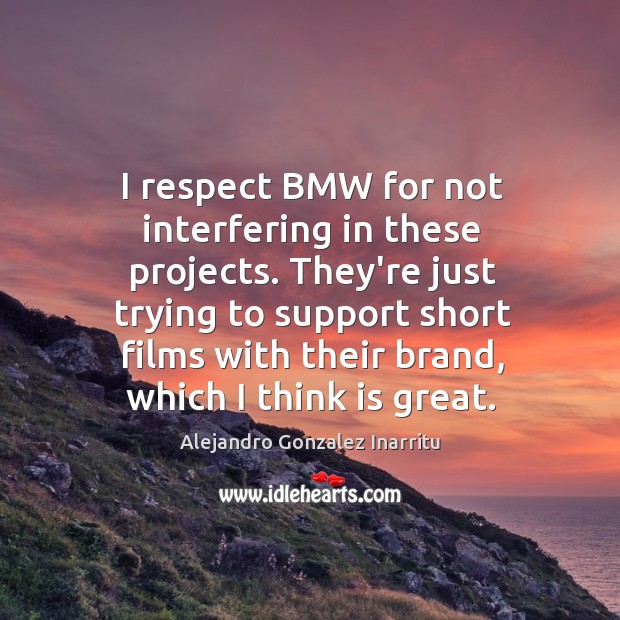 I respect BMW for not interfering in these projects. They’re just trying Alejandro Gonzalez Inarritu Picture Quote
