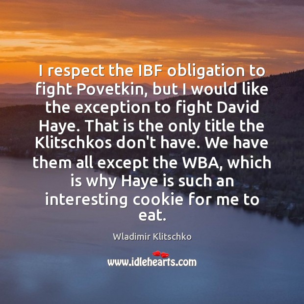 I respect the IBF obligation to fight Povetkin, but I would like Wladimir Klitschko Picture Quote
