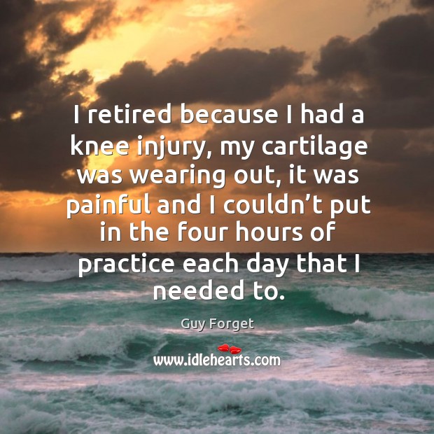 I retired because I had a knee injury, my cartilage was wearing out, it was painful Guy Forget Picture Quote