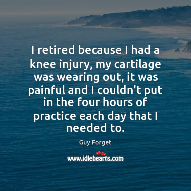 I retired because I had a knee injury, my cartilage was wearing 