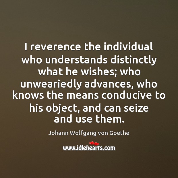 I reverence the individual who understands distinctly what he wishes; who unweariedly Johann Wolfgang von Goethe Picture Quote