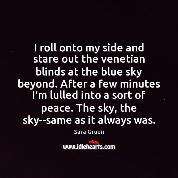 I roll onto my side and stare out the venetian blinds at Sara Gruen Picture Quote