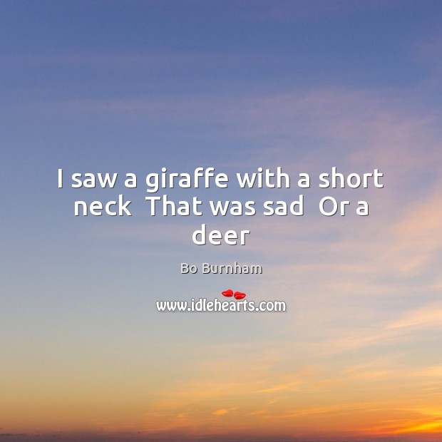 I saw a giraffe with a short neck  That was sad  Or a deer Bo Burnham Picture Quote