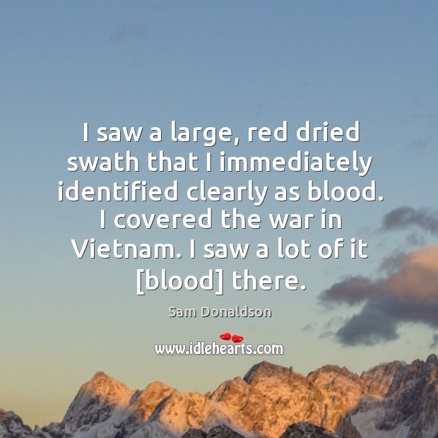 I saw a large, red dried swath that I immediately identified clearly Sam Donaldson Picture Quote