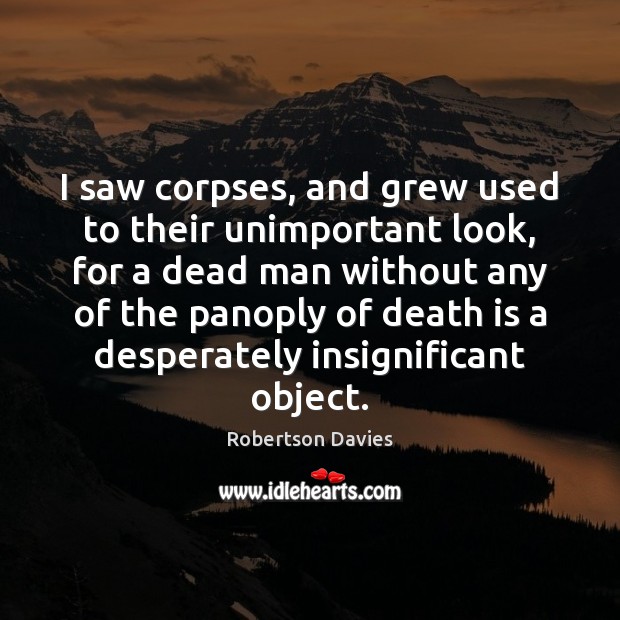 I saw corpses, and grew used to their unimportant look, for a Robertson Davies Picture Quote