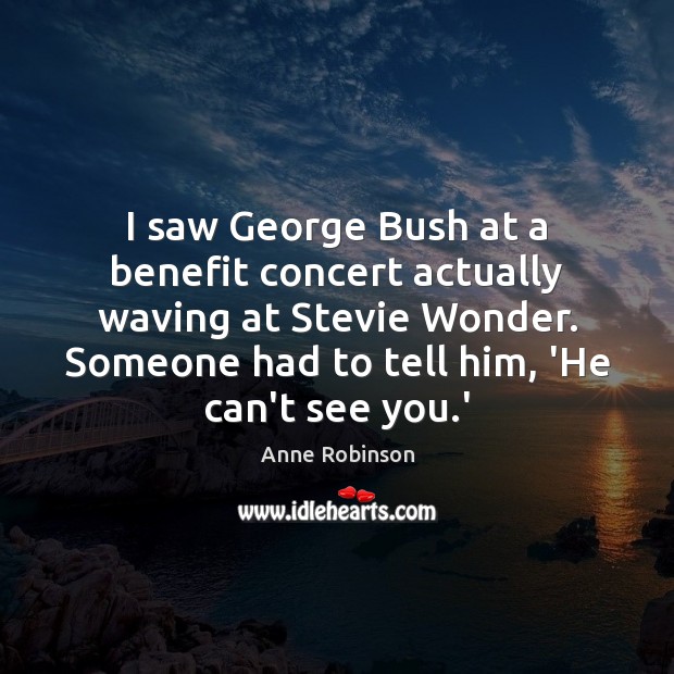 I saw George Bush at a benefit concert actually waving at Stevie Anne Robinson Picture Quote