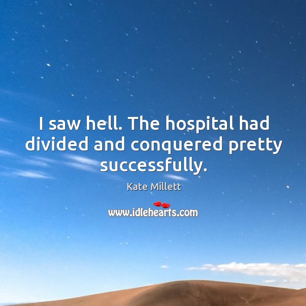I saw hell. The hospital had divided and conquered pretty successfully. Kate Millett Picture Quote