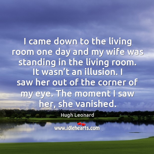 I saw her out of the corner of my eye. The moment I saw her, she vanished. Hugh Leonard Picture Quote