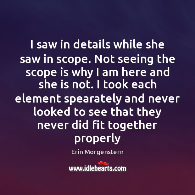 I saw in details while she saw in scope. Not seeing the 