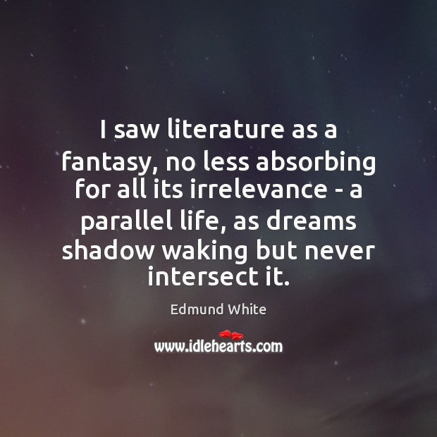 I saw literature as a fantasy, no less absorbing for all its Edmund White Picture Quote