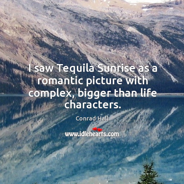 I saw tequila sunrise as a romantic picture with complex, bigger than life characters. Conrad Hall Picture Quote